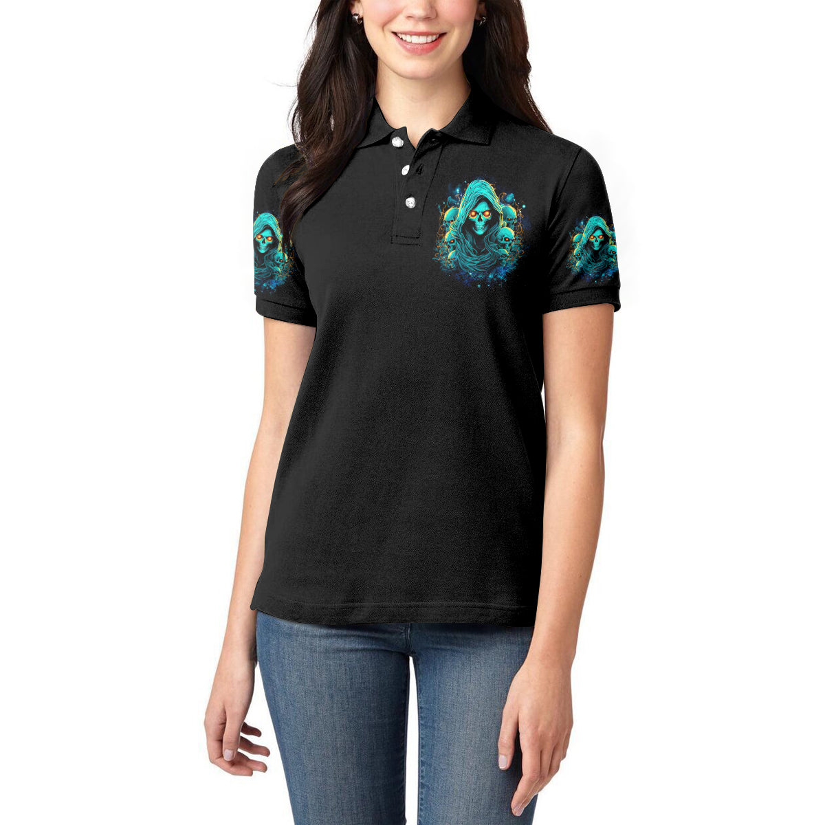 Witch Skull Women Polo Shirt The Good Girl In Me Got Tired Of The Bullshit So The Bitch In Me Came Out To Play - Wonder Print Shop