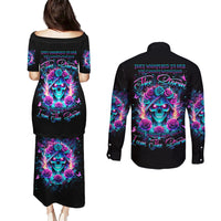 Rose Skull Couples Matching Puletasi and Long Sleeve Button Shirt She Whispered Back Iam The Storm - Wonder Print Shop