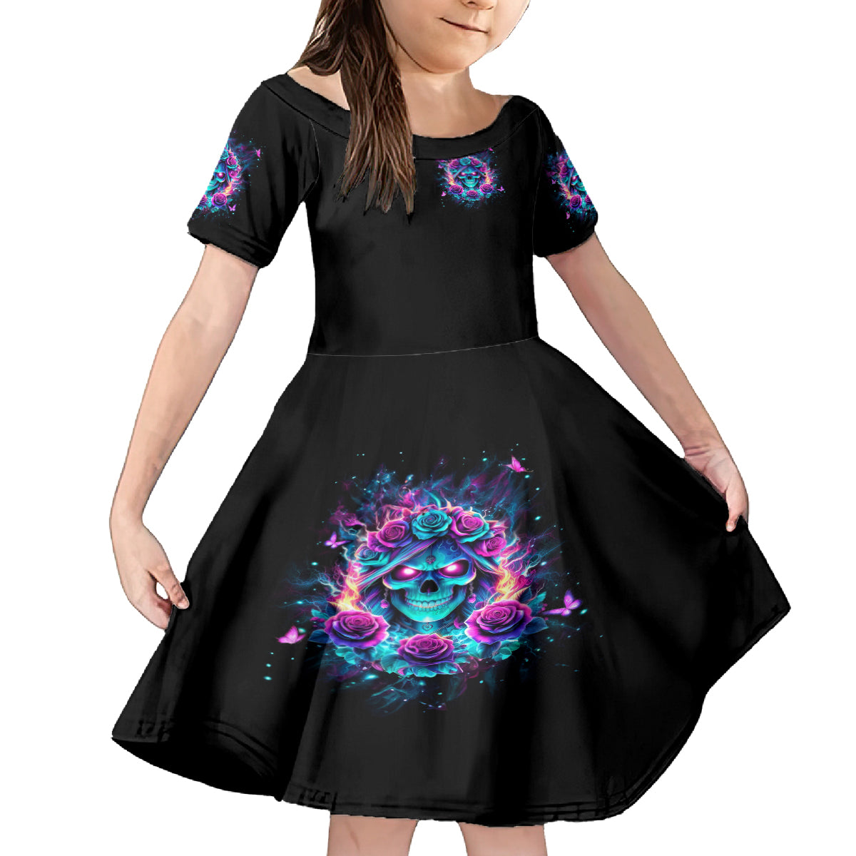 Rose Skull Family Matching Off The Shoulder Long Sleeve Dress and Hawaiian Shirt She Whispered Back Iam The Storm - Wonder Print Shop