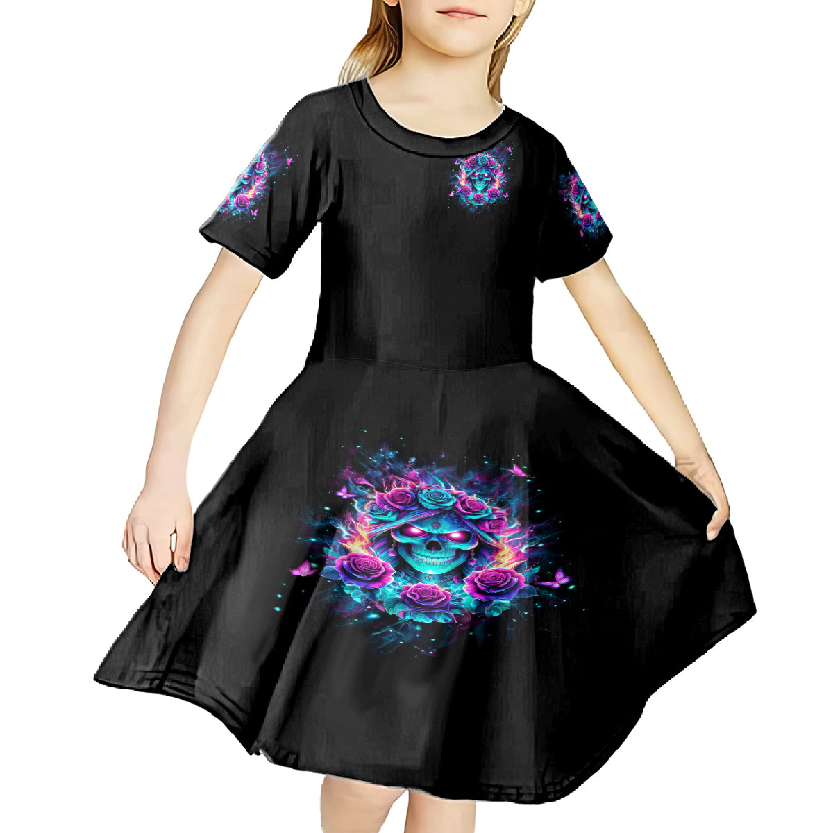 Rose Skull Kid Short Sleeve Dress She Whispered Back Iam The Storm - Wonder Print Shop