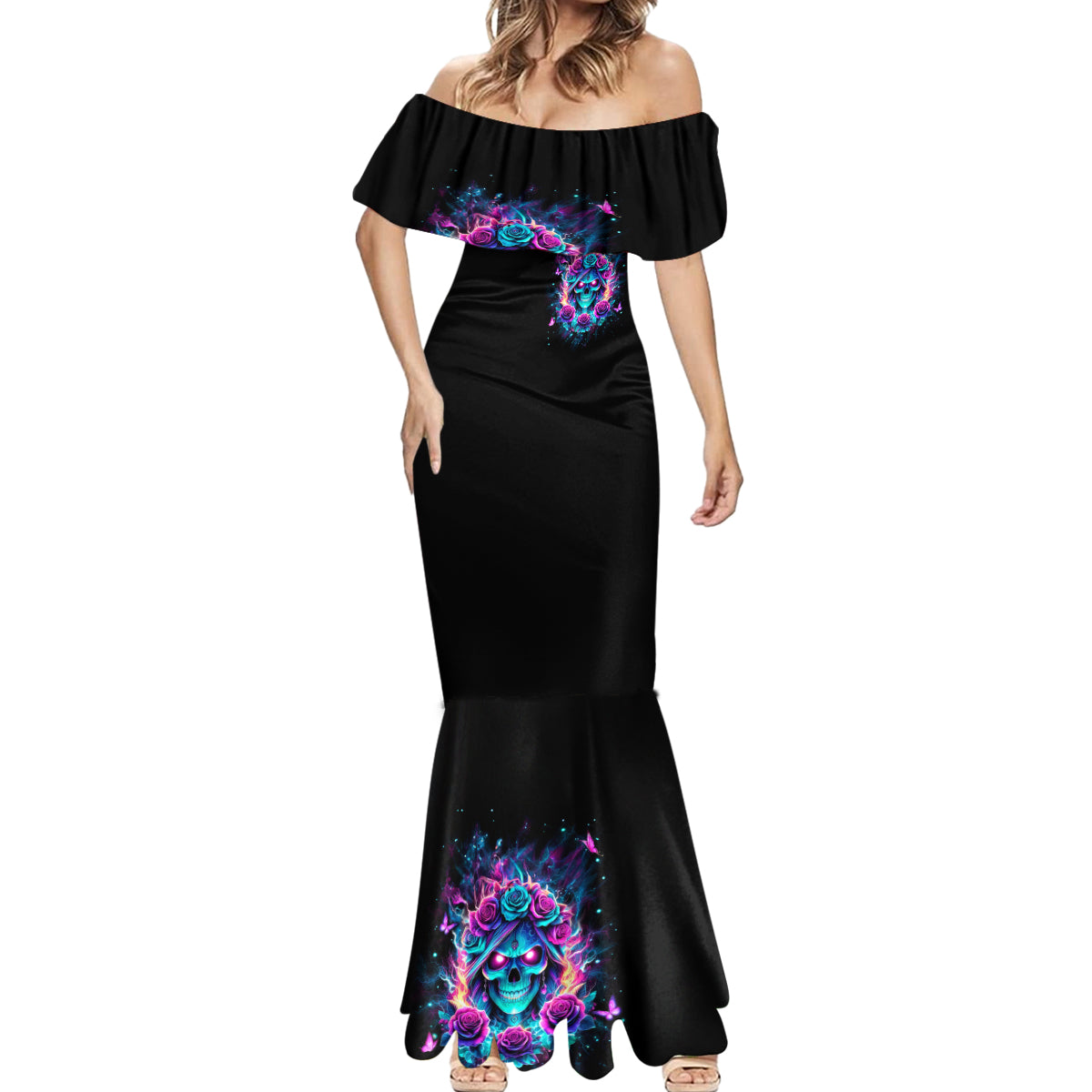 Rose Skull Mermaid Dress She Whispered Back Iam The Storm - Wonder Print Shop