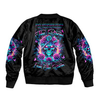 Rose Skull Sleeve Zip Bomber Jacket She Whispered Back Iam The Storm - Wonder Print Shop