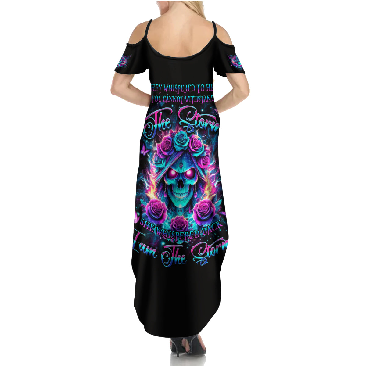 Rose Skull Summer Maxi Dress She Whispered Back Iam The Storm - Wonder Print Shop