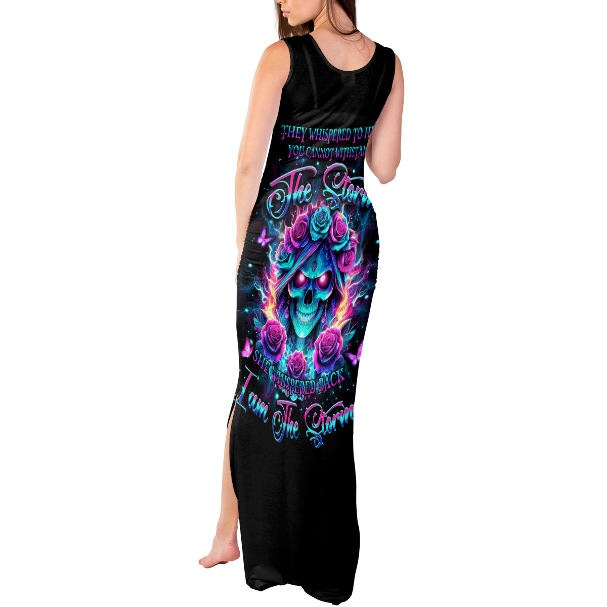 Rose Skull Tank Maxi Dress She Whispered Back Iam The Storm - Wonder Print Shop