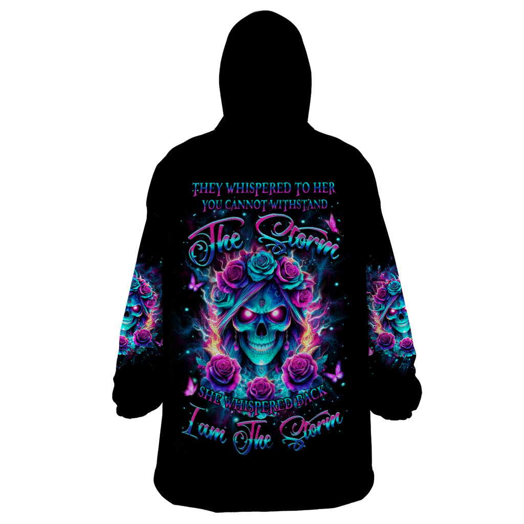 Rose Skull Wearable Blanket Hoodie She Whispered Back Iam The Storm - Wonder Print Shop
