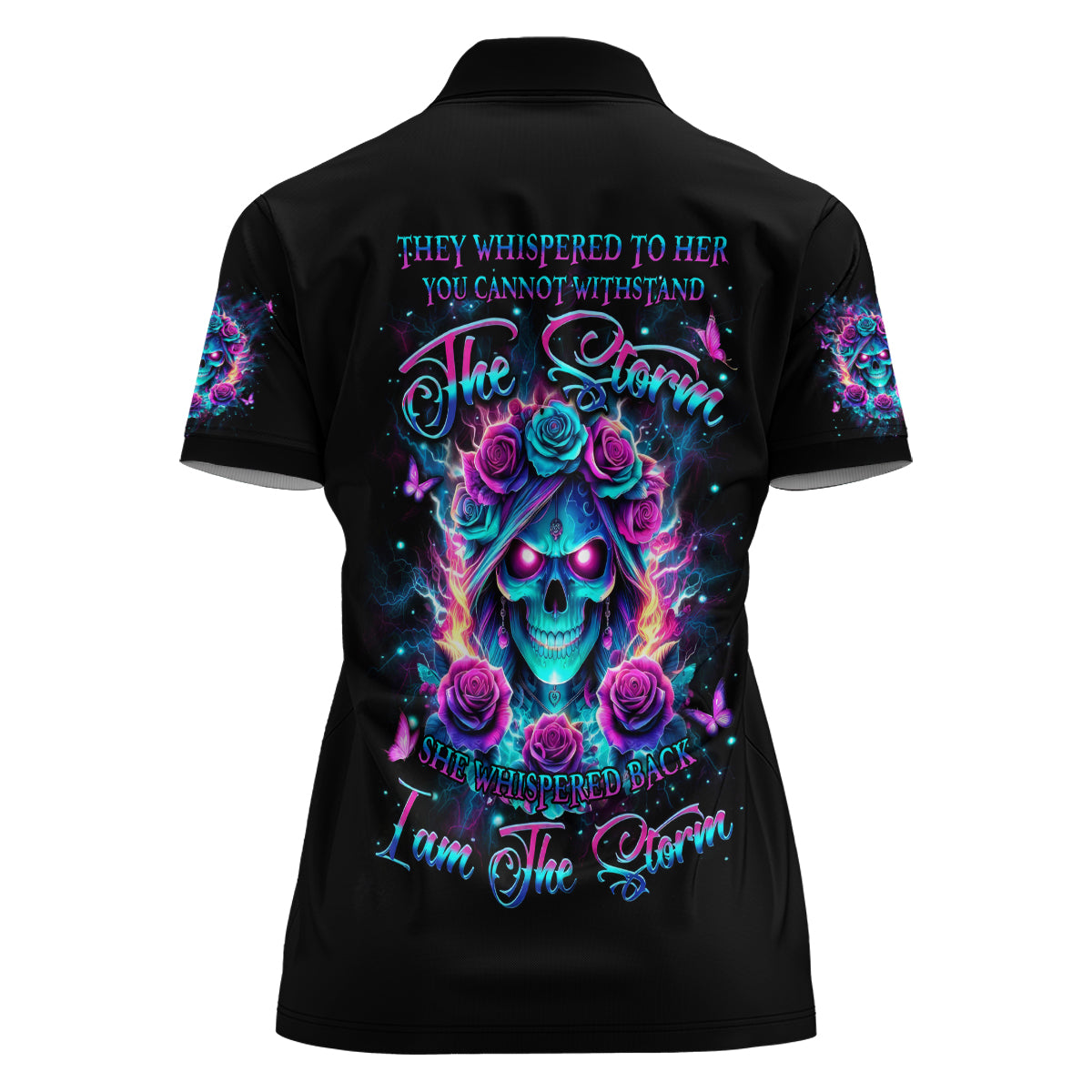 Rose Skull Women Polo Shirt She Whispered Back Iam The Storm - Wonder Print Shop