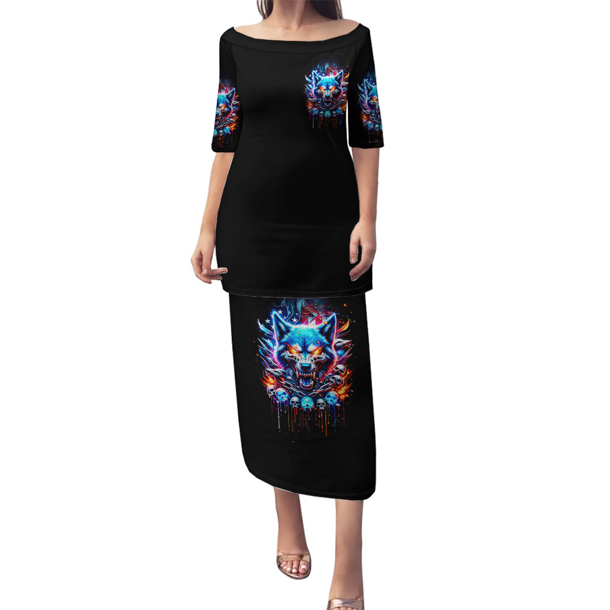 Wolf Skull Family Matching Puletasi and Hawaiian Shirt Your First Mistake Was Thinking I was One Of The Sheep - Wonder Print Shop