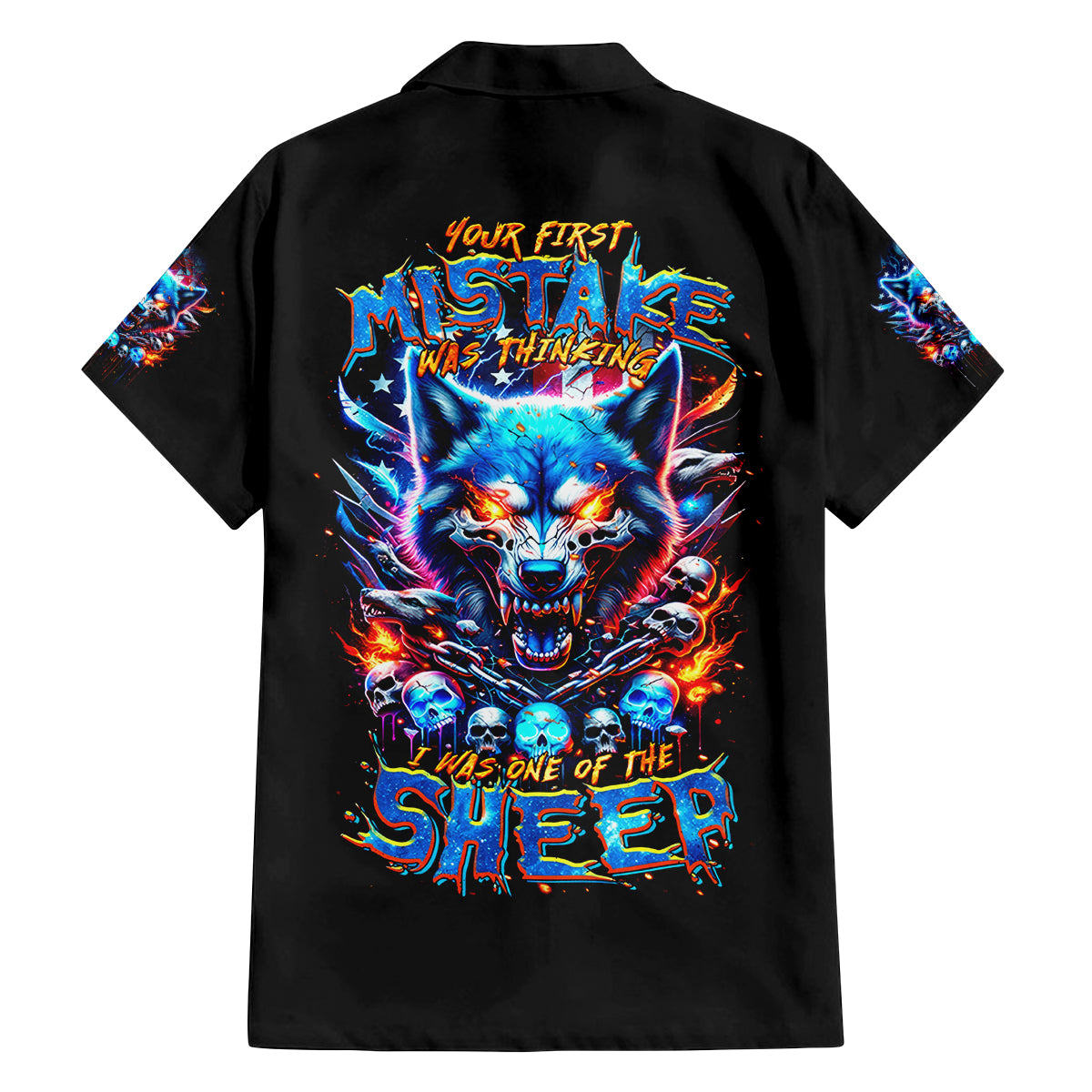 Wolf Skull Family Matching Summer Maxi Dress and Hawaiian Shirt Your First Mistake Was Thinking I was One Of The Sheep - Wonder Print Shop