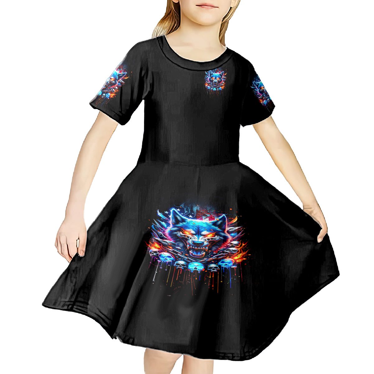 Wolf Skull Kid Short Sleeve Dress Your First Mistake Was Thinking I was One Of The Sheep - Wonder Print Shop