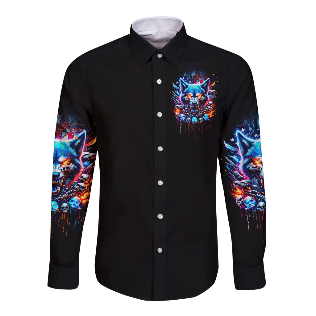 Wolf Skull Long Sleeve Button Shirt Your First Mistake Was Thinking I was One Of The Sheep - Wonder Print Shop