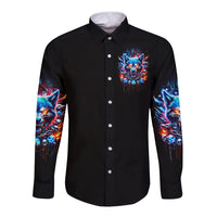 Wolf Skull Long Sleeve Button Shirt Your First Mistake Was Thinking I was One Of The Sheep - Wonder Print Shop