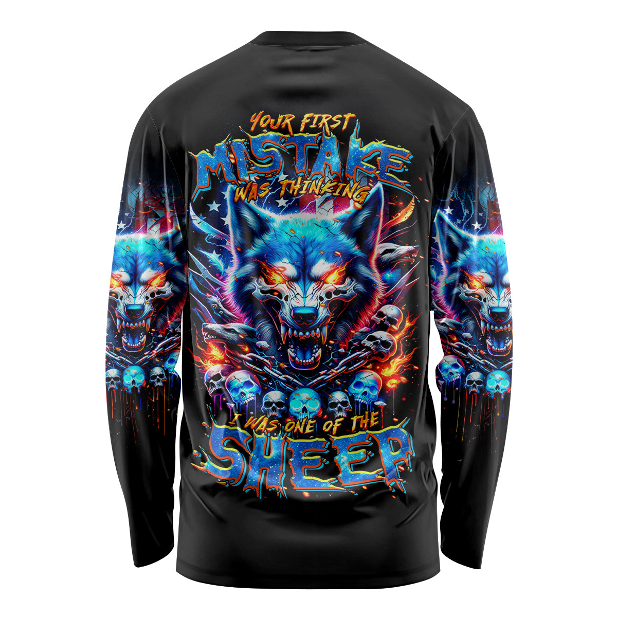 Wolf Skull Long Sleeve Shirt Your First Mistake Was Thinking I was One Of The Sheep - Wonder Print Shop