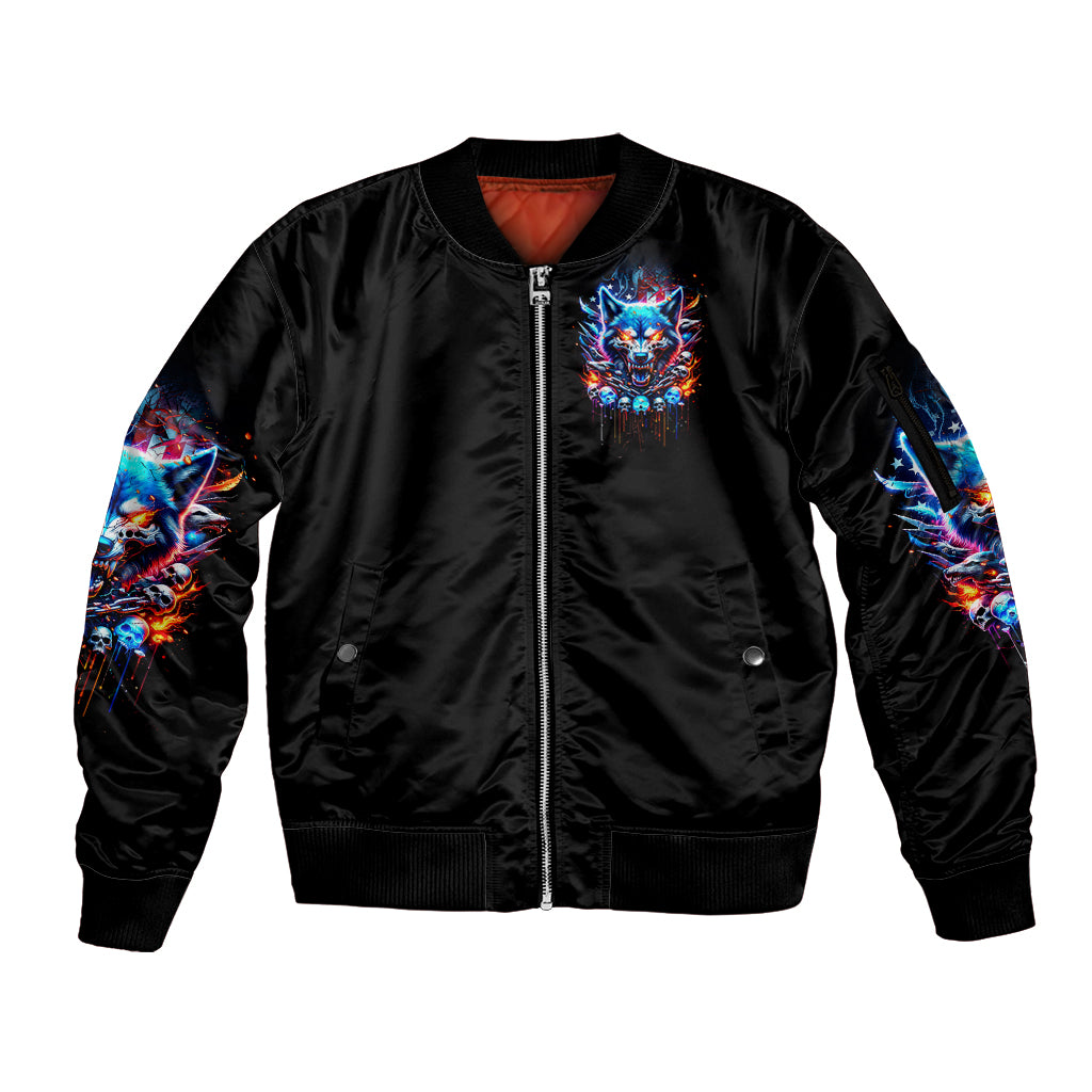 Wolf Skull Sleeve Zip Bomber Jacket Your First Mistake Was Thinking I was One Of The Sheep - Wonder Print Shop