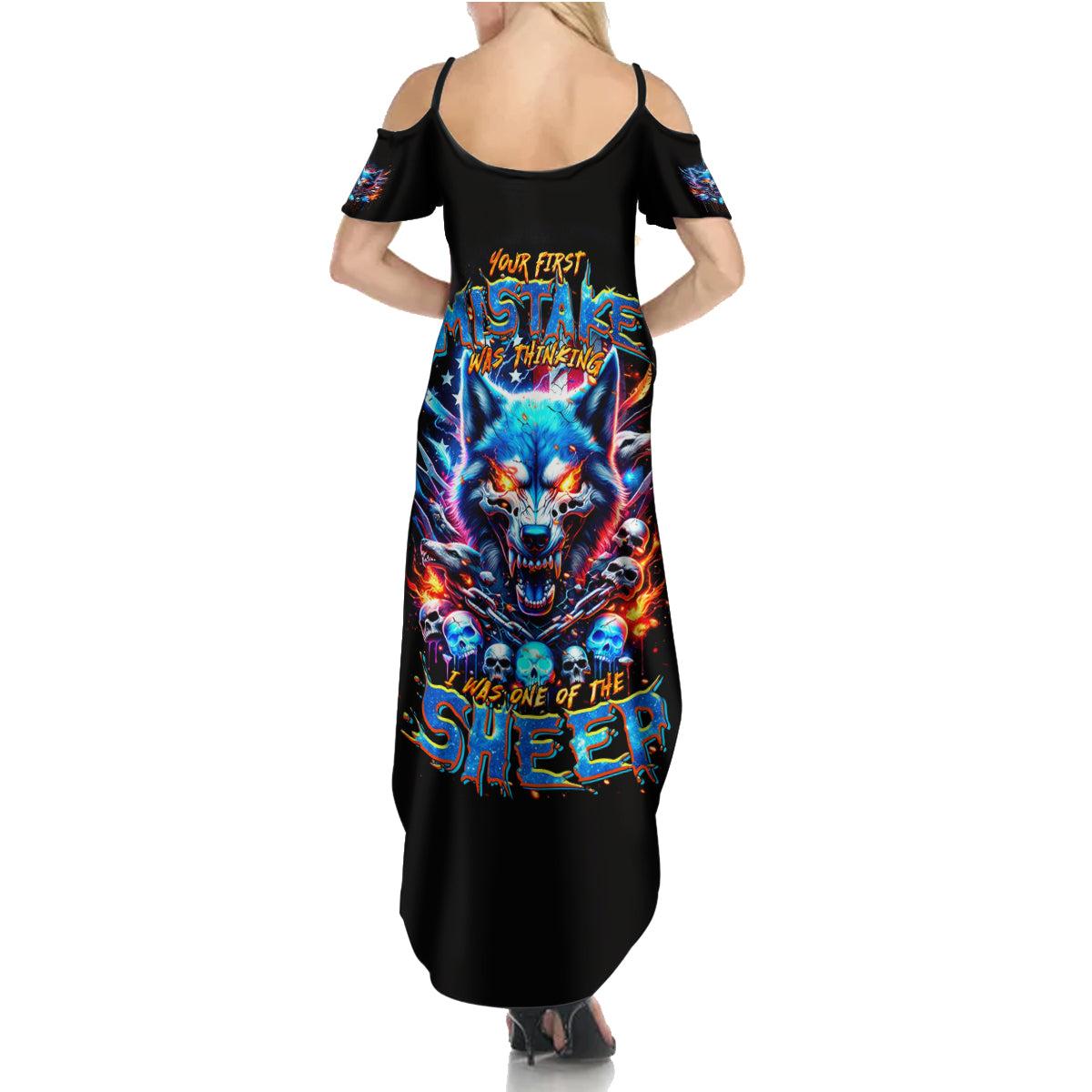 Wolf Skull Summer Maxi Dress Your First Mistake Was Thinking I was One Of The Sheep - Wonder Print Shop