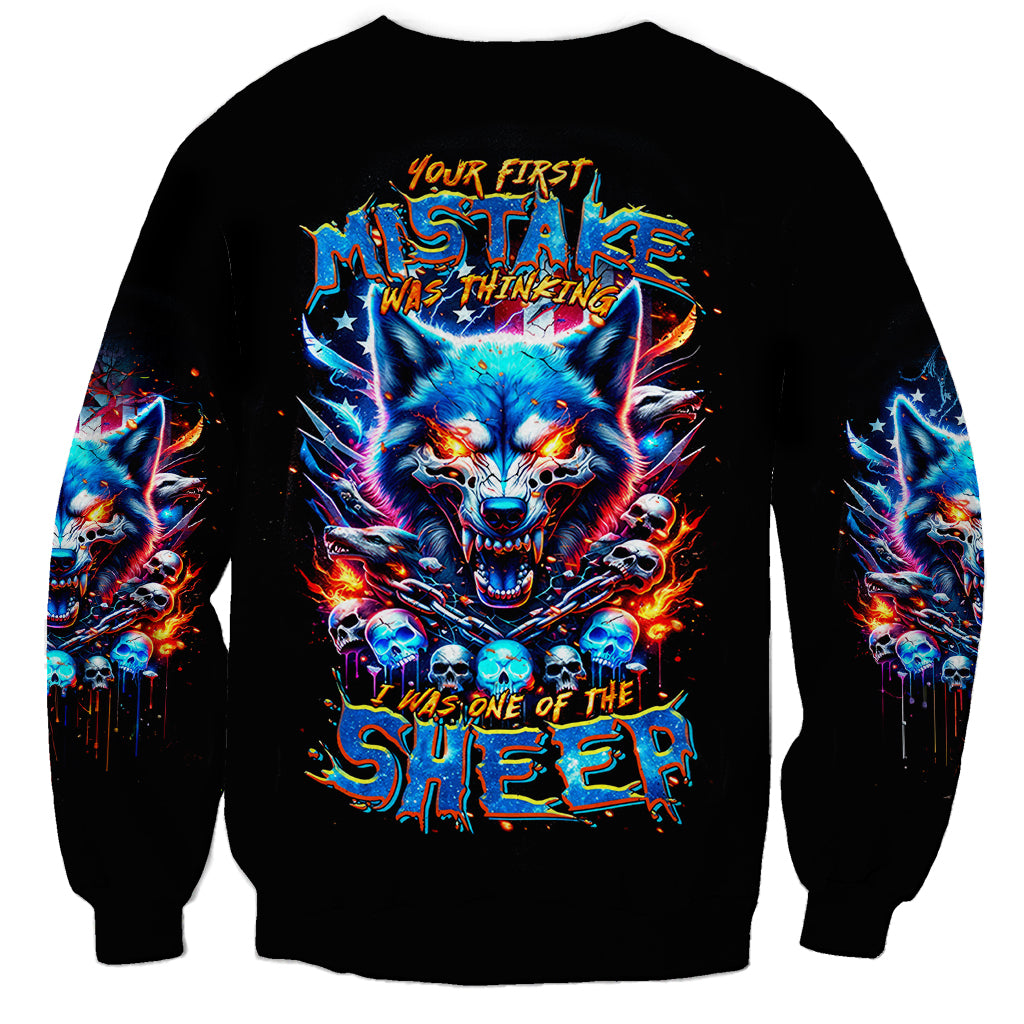 Wolf Skull Sweatshirt Your First Mistake Was Thinking I was One Of The Sheep - Wonder Print Shop