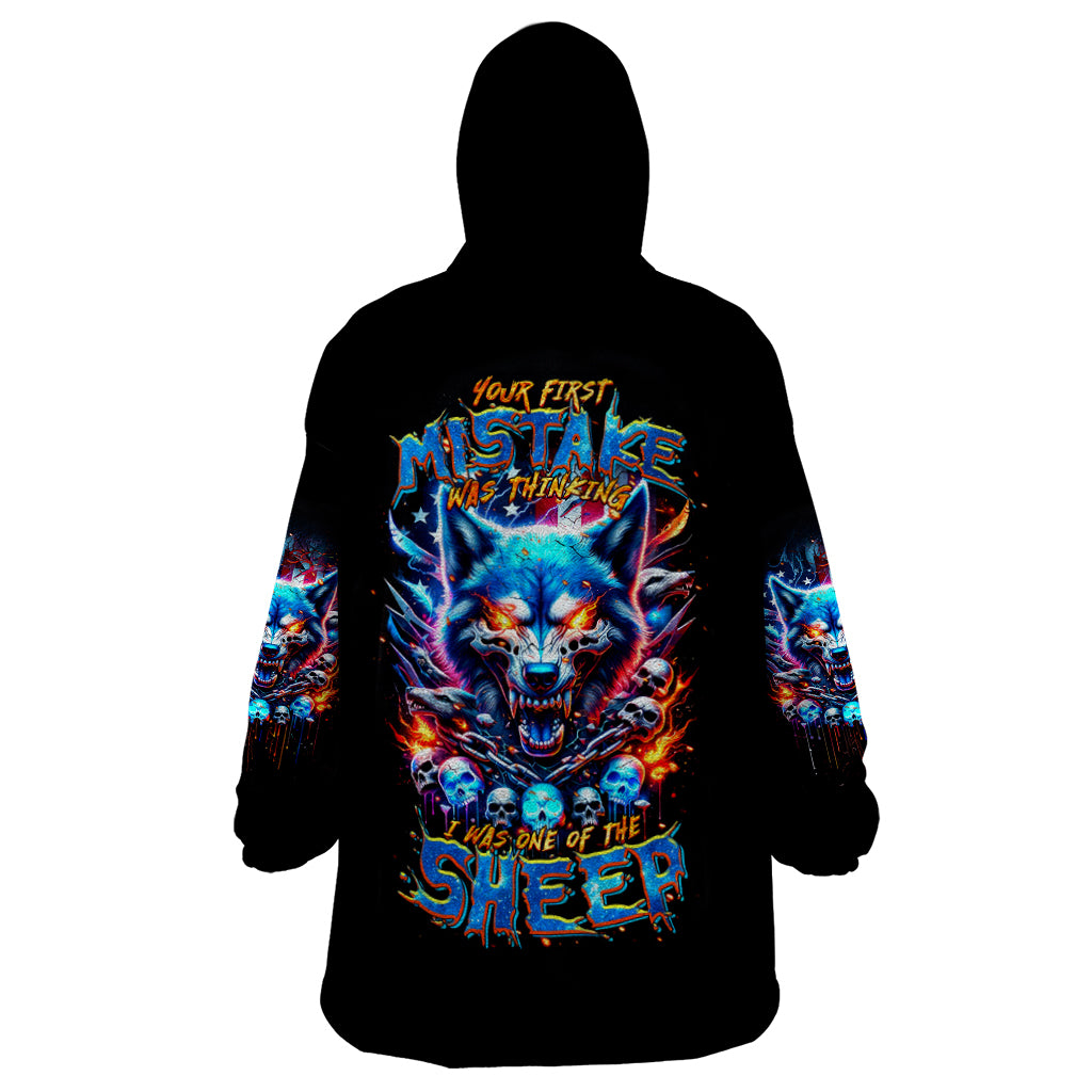 Wolf Skull Wearable Blanket Hoodie Your First Mistake Was Thinking I was One Of The Sheep - Wonder Print Shop