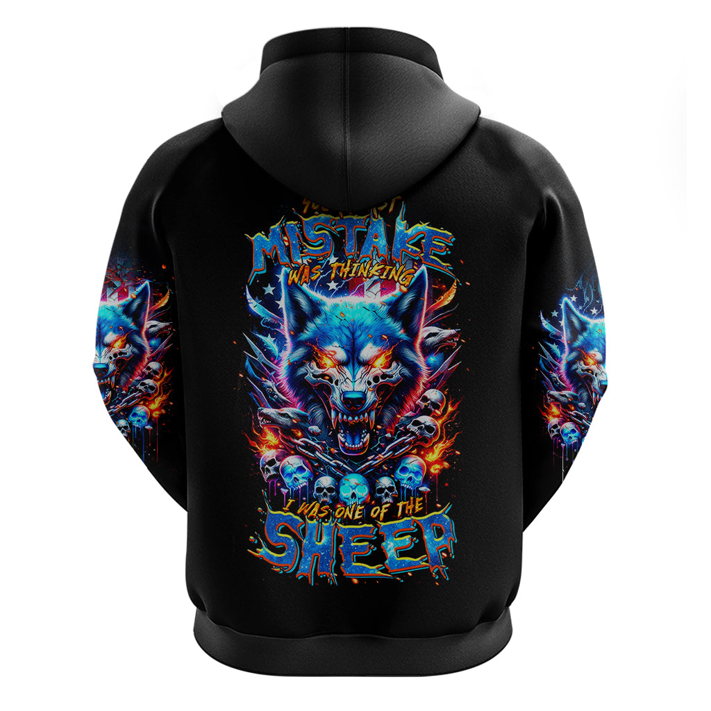 Wolf Skull Zip Hoodie Your First Mistake Was Thinking I was One Of The Sheep - Wonder Print Shop