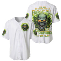 Flame Skull Baseball Jersey One Day Im Gonna Just Say Fuck It All - Wonder Print Shop