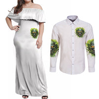 Flame Skull Couples Matching Off Shoulder Maxi Dress and Long Sleeve Button Shirt One Day Im Gonna Just Say Fuck It All - Wonder Print Shop
