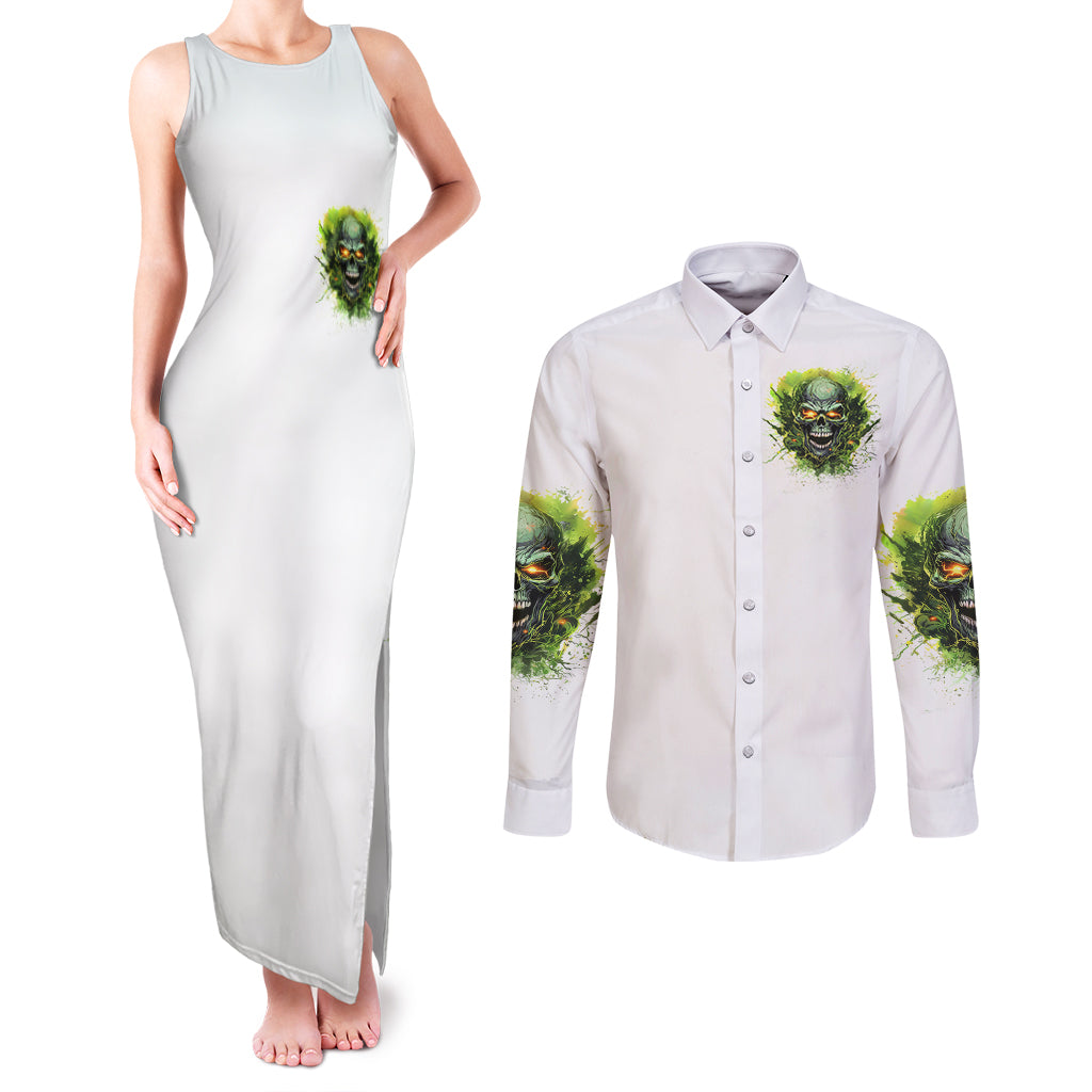 Flame Skull Couples Matching Tank Maxi Dress and Long Sleeve Button Shirt One Day Im Gonna Just Say Fuck It All - Wonder Print Shop