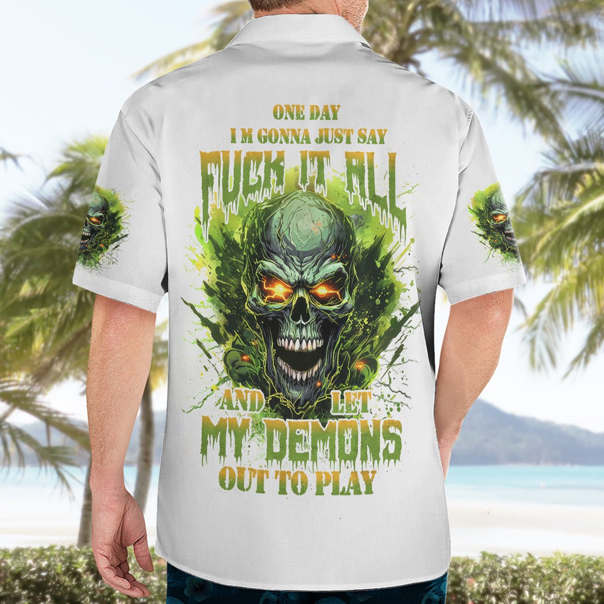 Flame Skull Hawaiian Shirt One Day Im Gonna Just Say Fuck It All - Wonder Print Shop