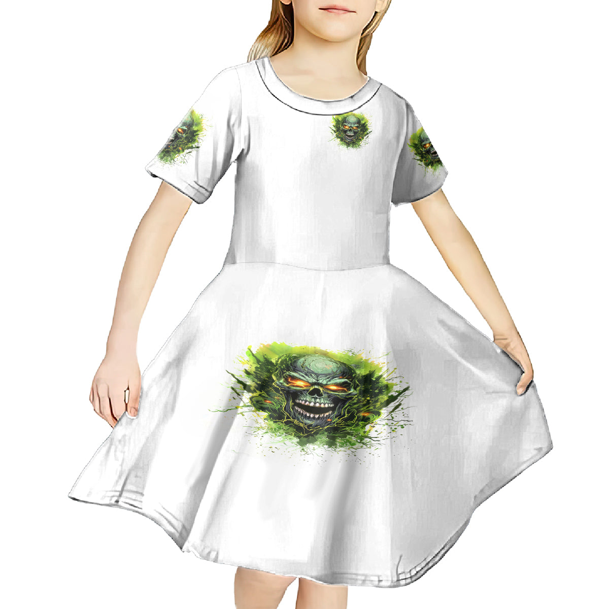 Flame Skull Kid Short Sleeve Dress One Day Im Gonna Just Say Fuck It All - Wonder Print Shop