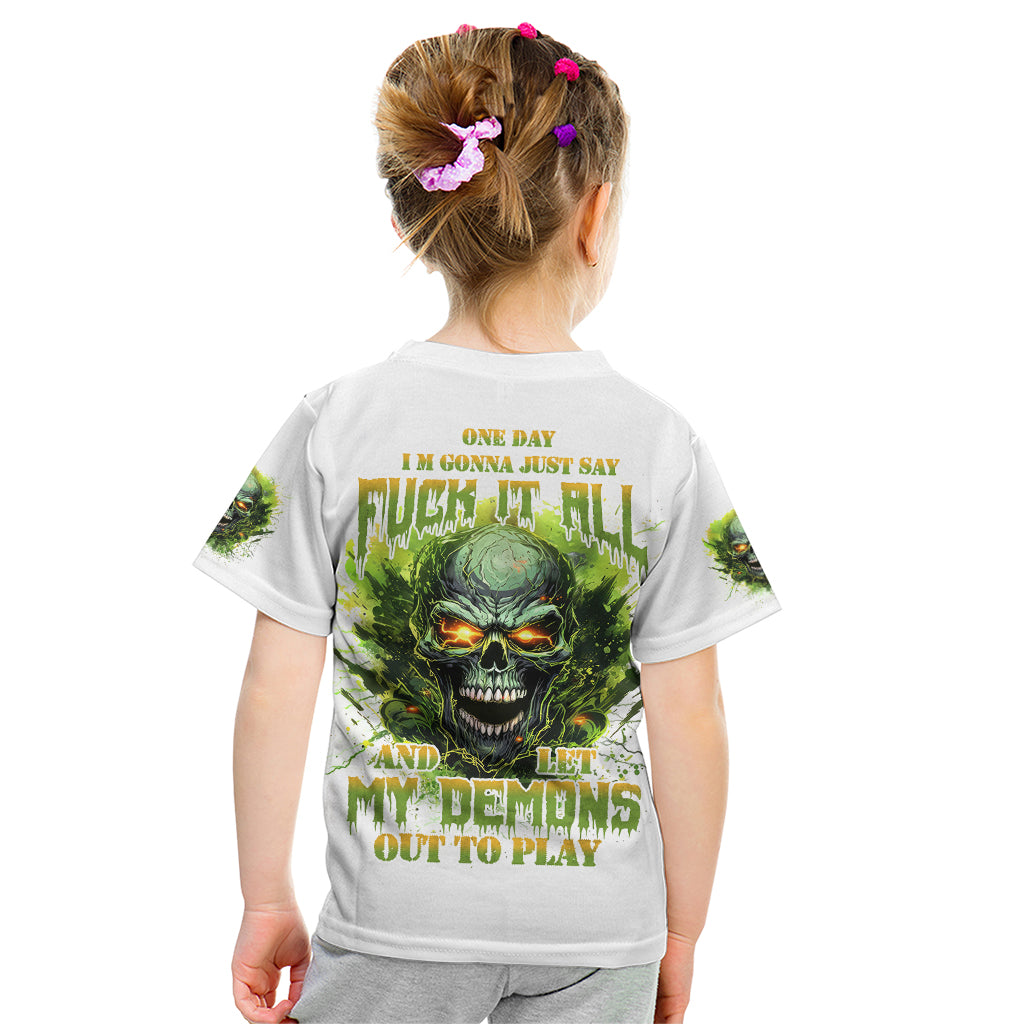 Flame Skull Kid T Shirt One Day Im Gonna Just Say Fuck It All - Wonder Print Shop