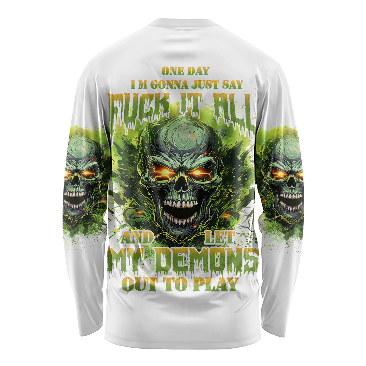 Flame Skull Long Sleeve Shirt One Day Im Gonna Just Say Fuck It All - Wonder Print Shop