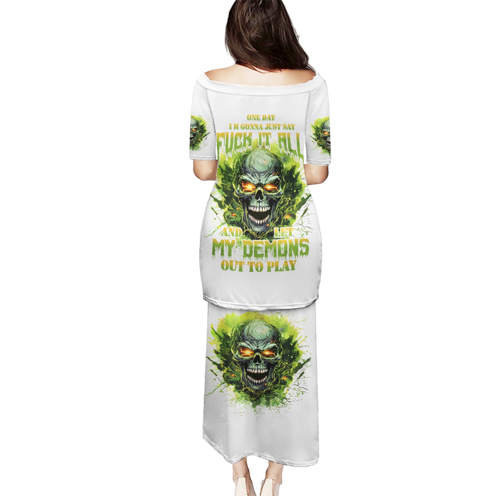 Flame Skull Puletasi One Day Im Gonna Just Say Fuck It All - Wonder Print Shop