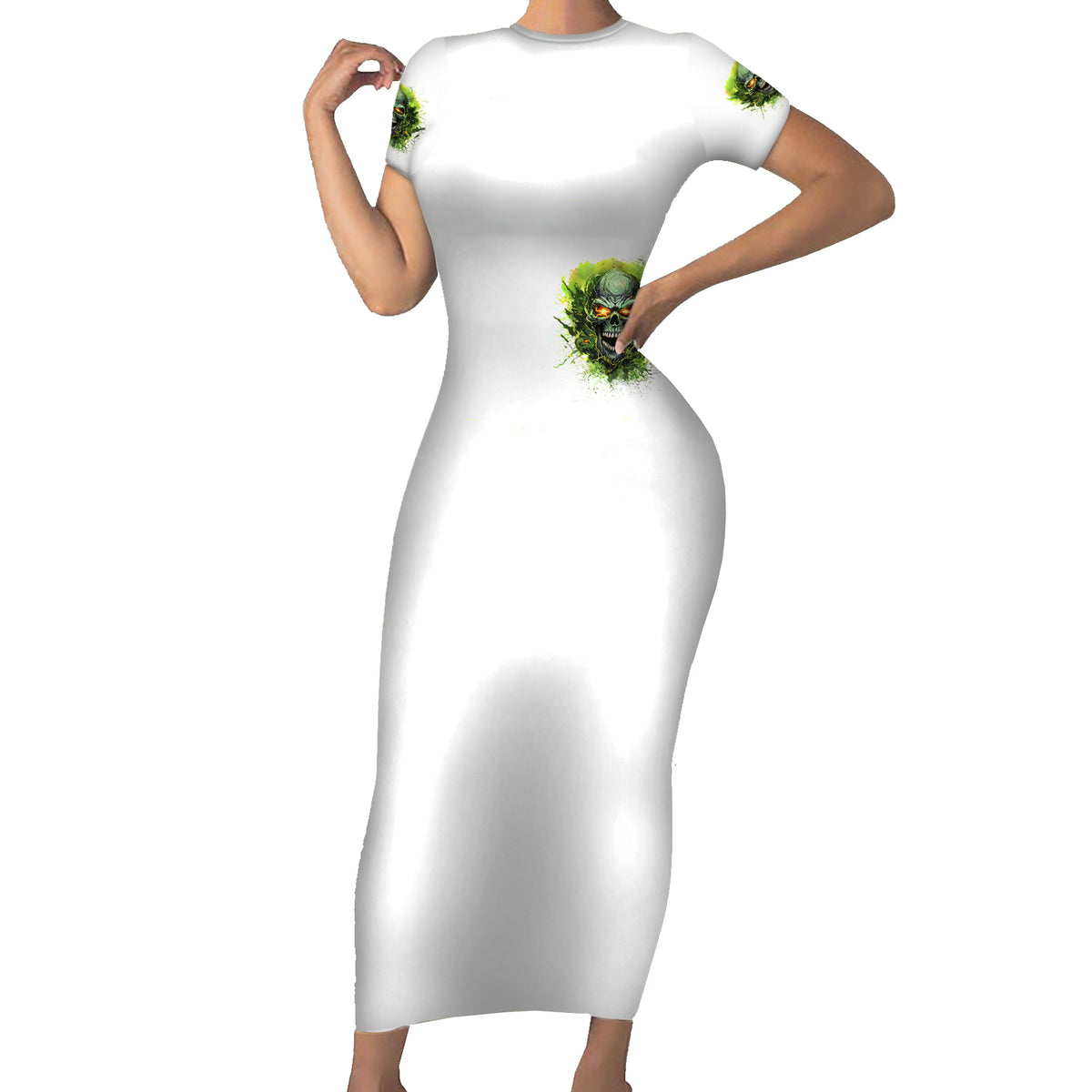 Flame Skull Short Sleeve Bodycon Dress One Day Im Gonna Just Say Fuck It All - Wonder Print Shop