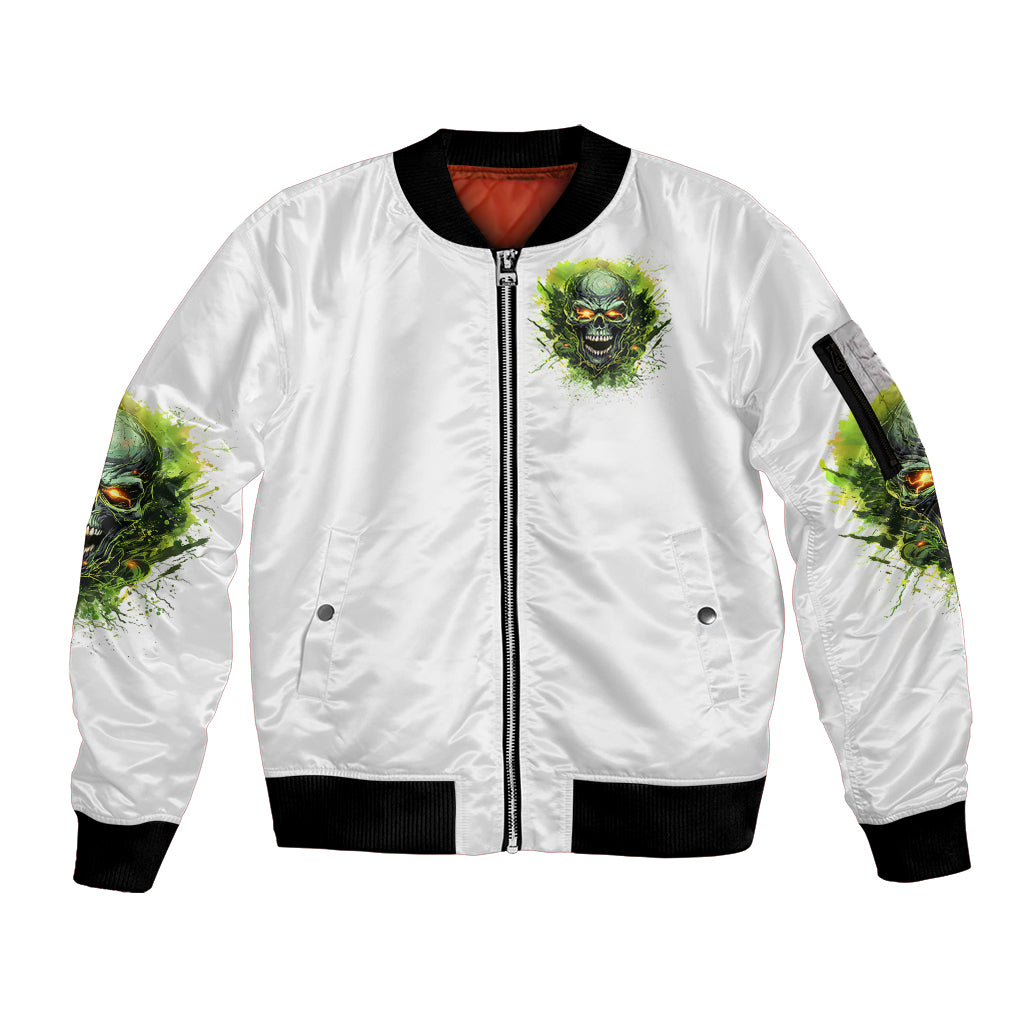 Flame Skull Sleeve Zip Bomber Jacket One Day Im Gonna Just Say Fuck It All - Wonder Print Shop