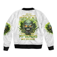 Flame Skull Sleeve Zip Bomber Jacket One Day Im Gonna Just Say Fuck It All - Wonder Print Shop