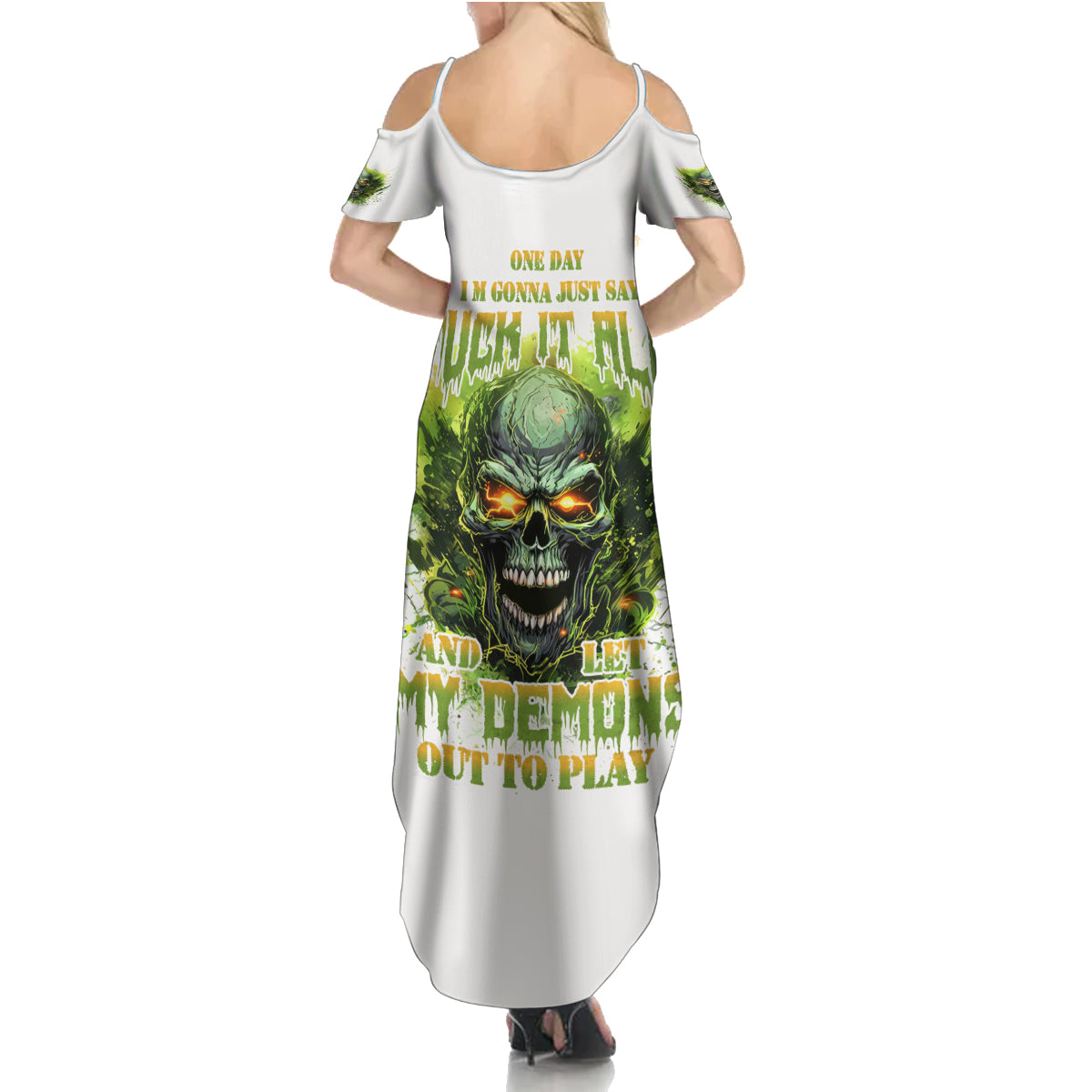 Flame Skull Summer Maxi Dress One Day Im Gonna Just Say Fuck It All - Wonder Print Shop