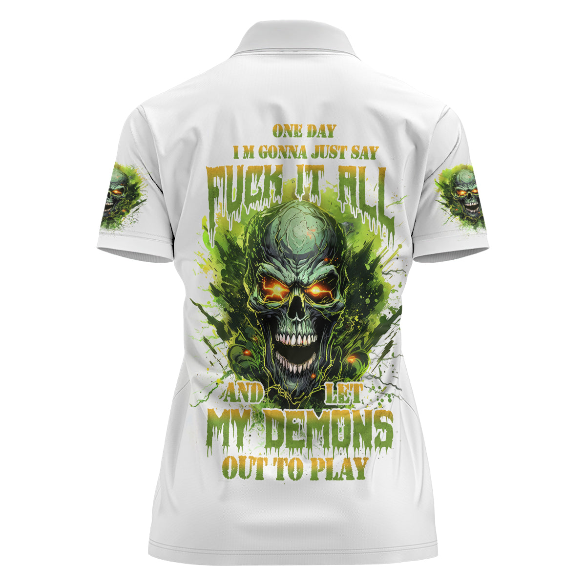 Flame Skull Women Polo Shirt One Day Im Gonna Just Say Fuck It All - Wonder Print Shop
