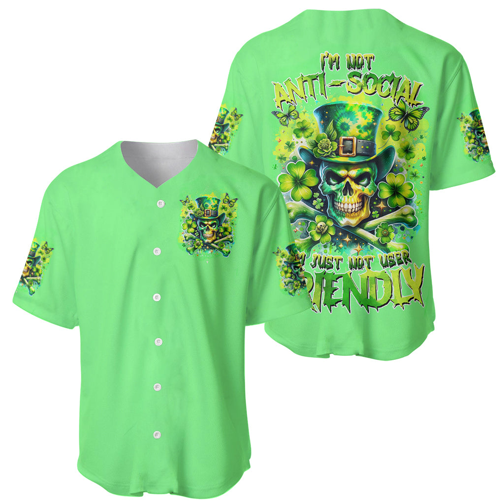 Irish Skull Baseball Jersey I'm Not Anti Social I'm Just Not User Friendly - Wonder Print Shop