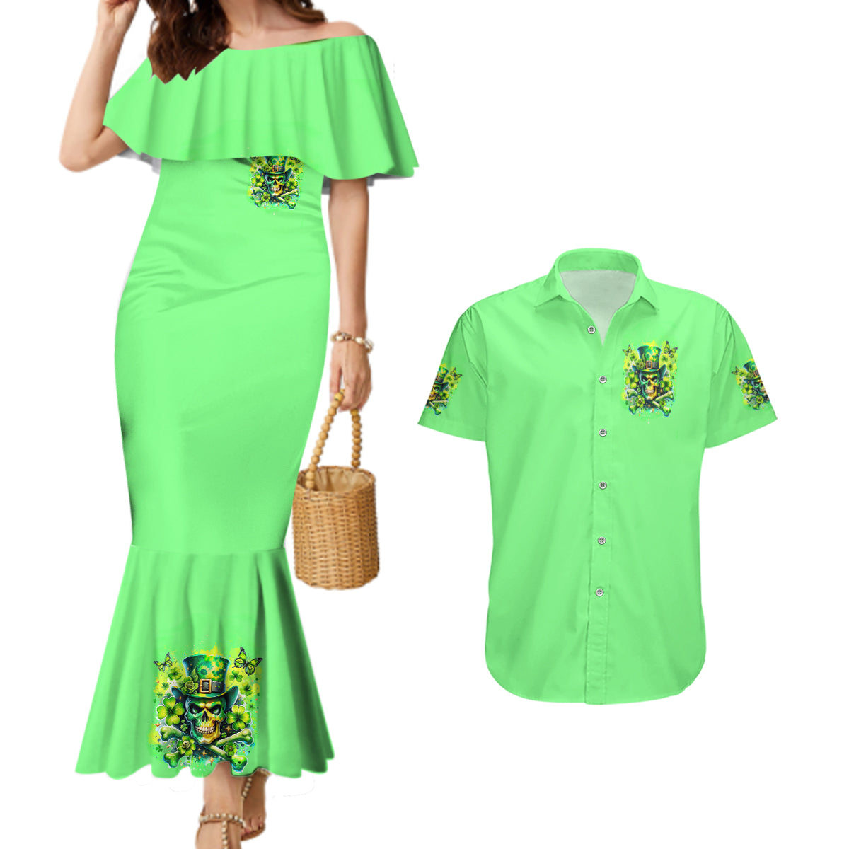 Irish Skull Couples Matching Mermaid Dress and Hawaiian Shirt I'm Not Anti Social I'm Just Not User Friendly - Wonder Print Shop