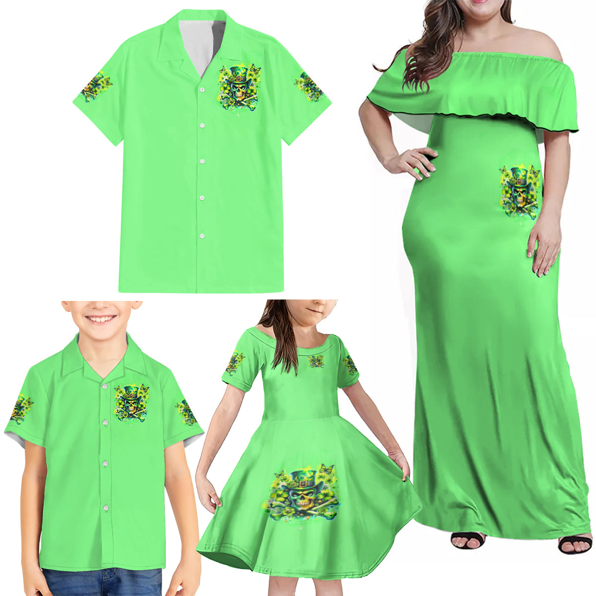 Irish Skull Family Matching Off Shoulder Maxi Dress and Hawaiian Shirt I'm Not Anti Social I'm Just Not User Friendly - Wonder Print Shop