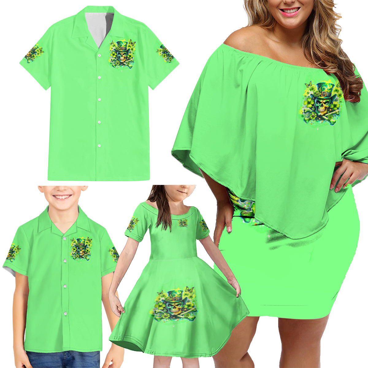 Irish Skull Family Matching Off Shoulder Short Dress and Hawaiian Shirt I'm Not Anti Social I'm Just Not User Friendly - Wonder Print Shop