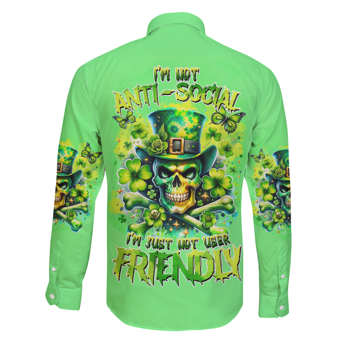 Irish Skull Family Matching Off Shoulder Short Dress and Hawaiian Shirt I'm Not Anti Social I'm Just Not User Friendly - Wonder Print Shop