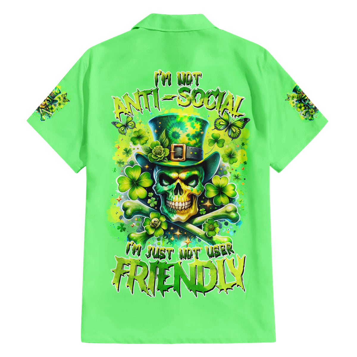 Irish Skull Family Matching Short Sleeve Bodycon Dress and Hawaiian Shirt I'm Not Anti Social I'm Just Not User Friendly - Wonder Print Shop