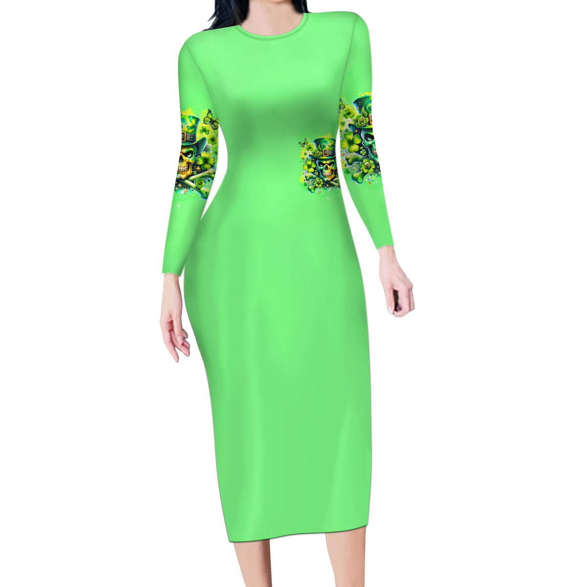 Irish Skull Long Sleeve Bodycon Dress I'm Not Anti Social I'm Just Not User Friendly - Wonder Print Shop
