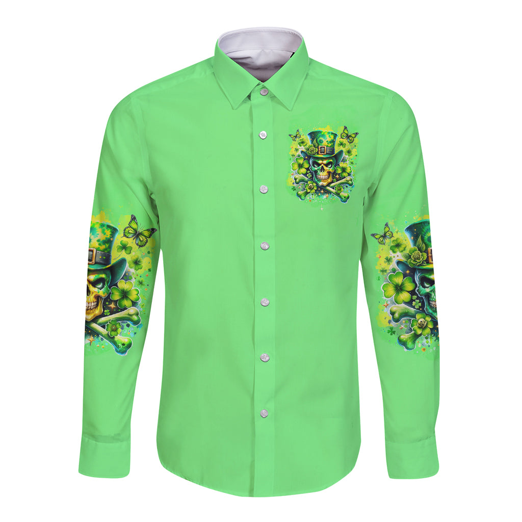 Irish Skull Long Sleeve Button Shirt I'm Not Anti Social I'm Just Not User Friendly - Wonder Print Shop