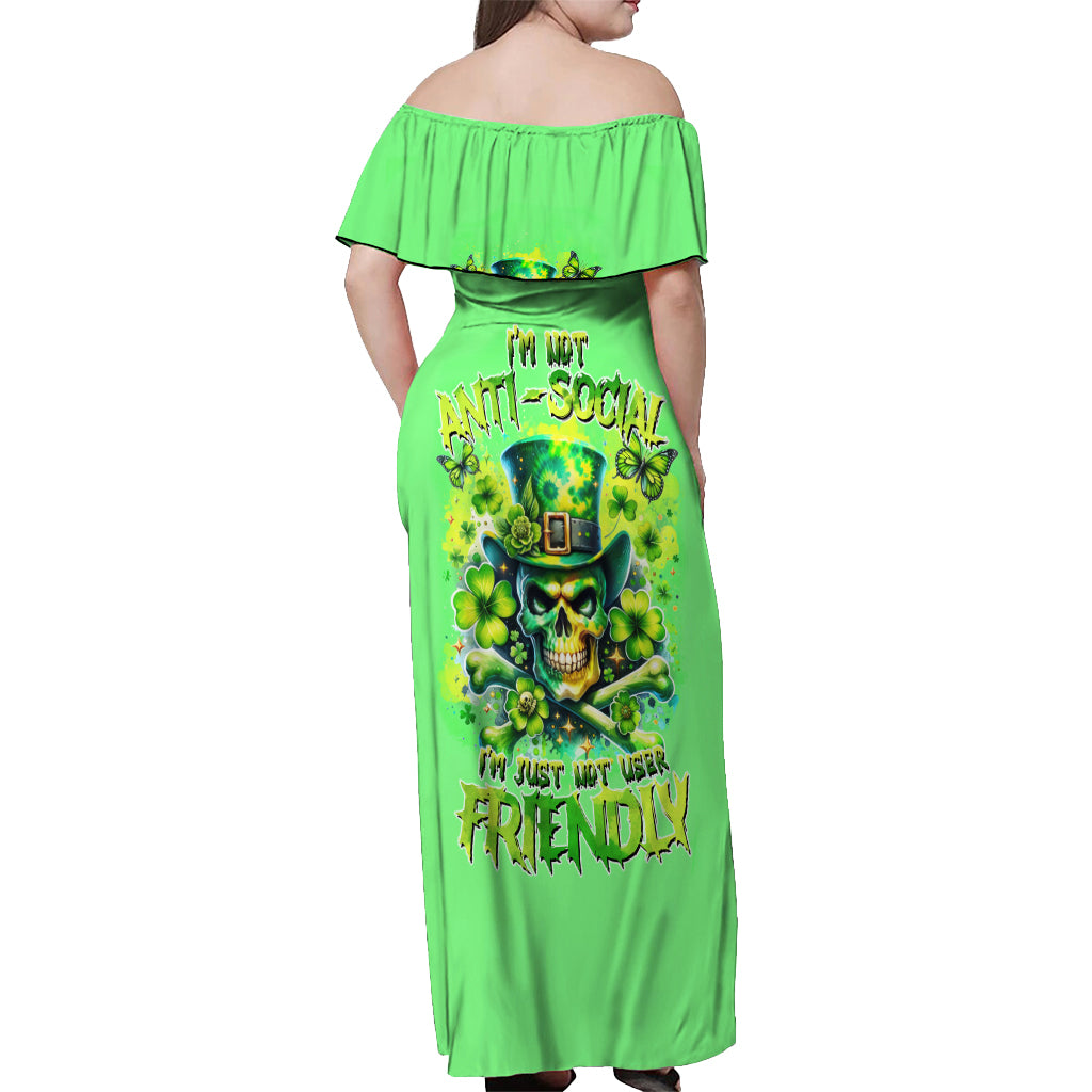 Irish Skull Off Shoulder Maxi Dress I'm Not Anti Social I'm Just Not User Friendly - Wonder Print Shop
