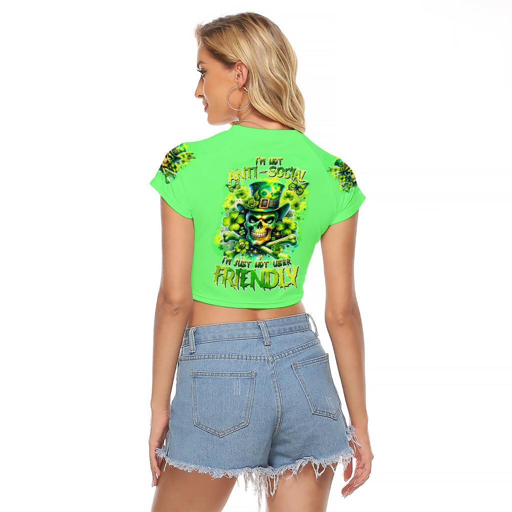 Irish Skull Raglan Cropped T Shirt I'm Not Anti Social I'm Just Not User Friendly - Wonder Print Shop