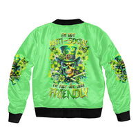 Irish Skull Sleeve Zip Bomber Jacket I'm Not Anti Social I'm Just Not User Friendly - Wonder Print Shop