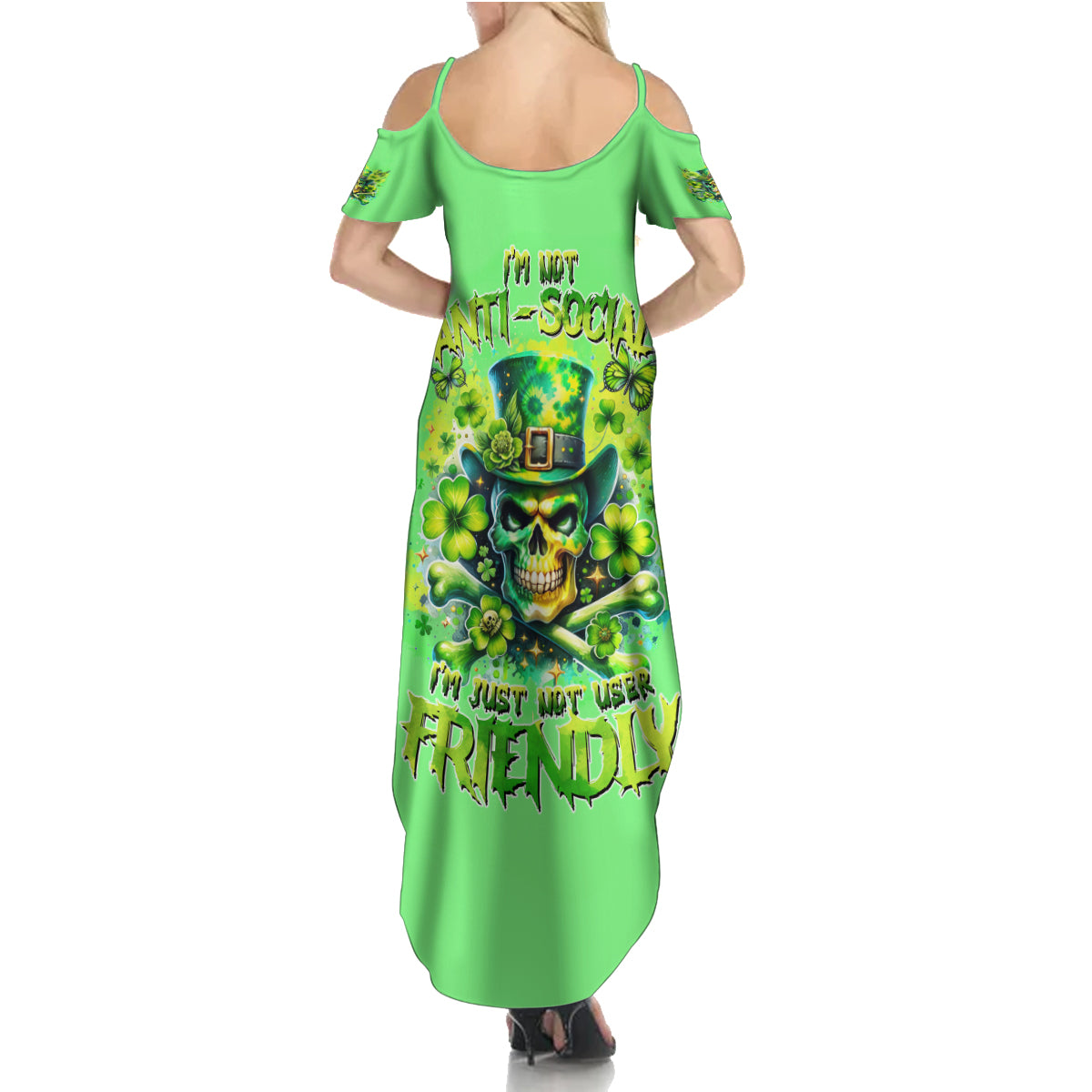 Irish Skull Summer Maxi Dress I'm Not Anti Social I'm Just Not User Friendly - Wonder Print Shop