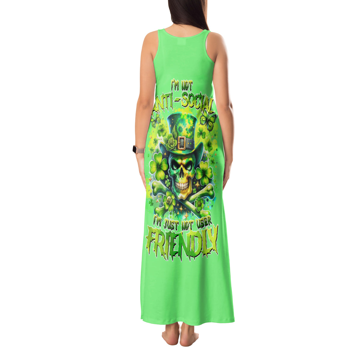 Irish Skull Tank Maxi Dress I'm Not Anti Social I'm Just Not User Friendly - Wonder Print Shop