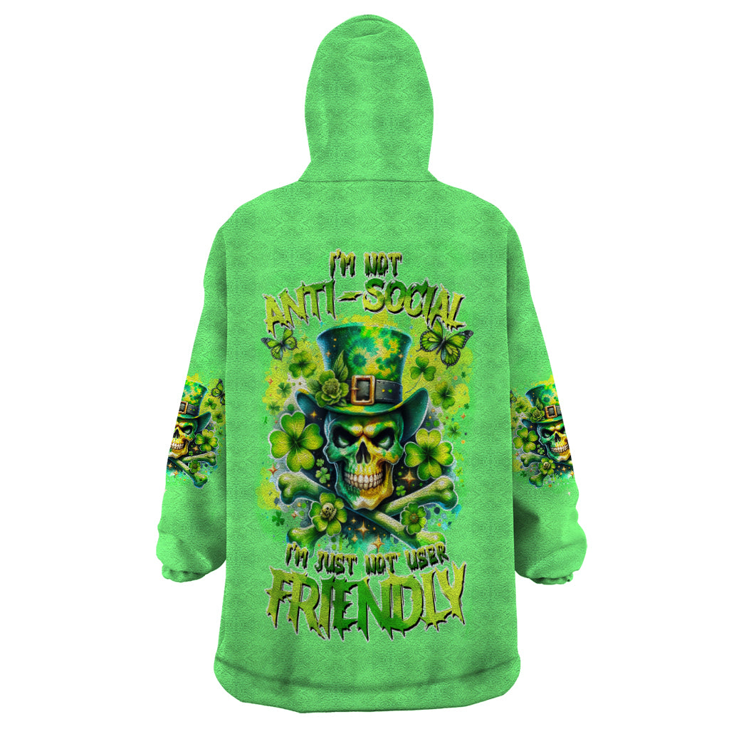 Irish Skull Wearable Blanket Hoodie I'm Not Anti Social I'm Just Not User Friendly - Wonder Print Shop