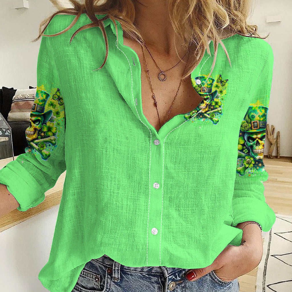 Irish Skull Women Casual Shirt I'm Not Anti Social I'm Just Not User Friendly - Wonder Print Shop