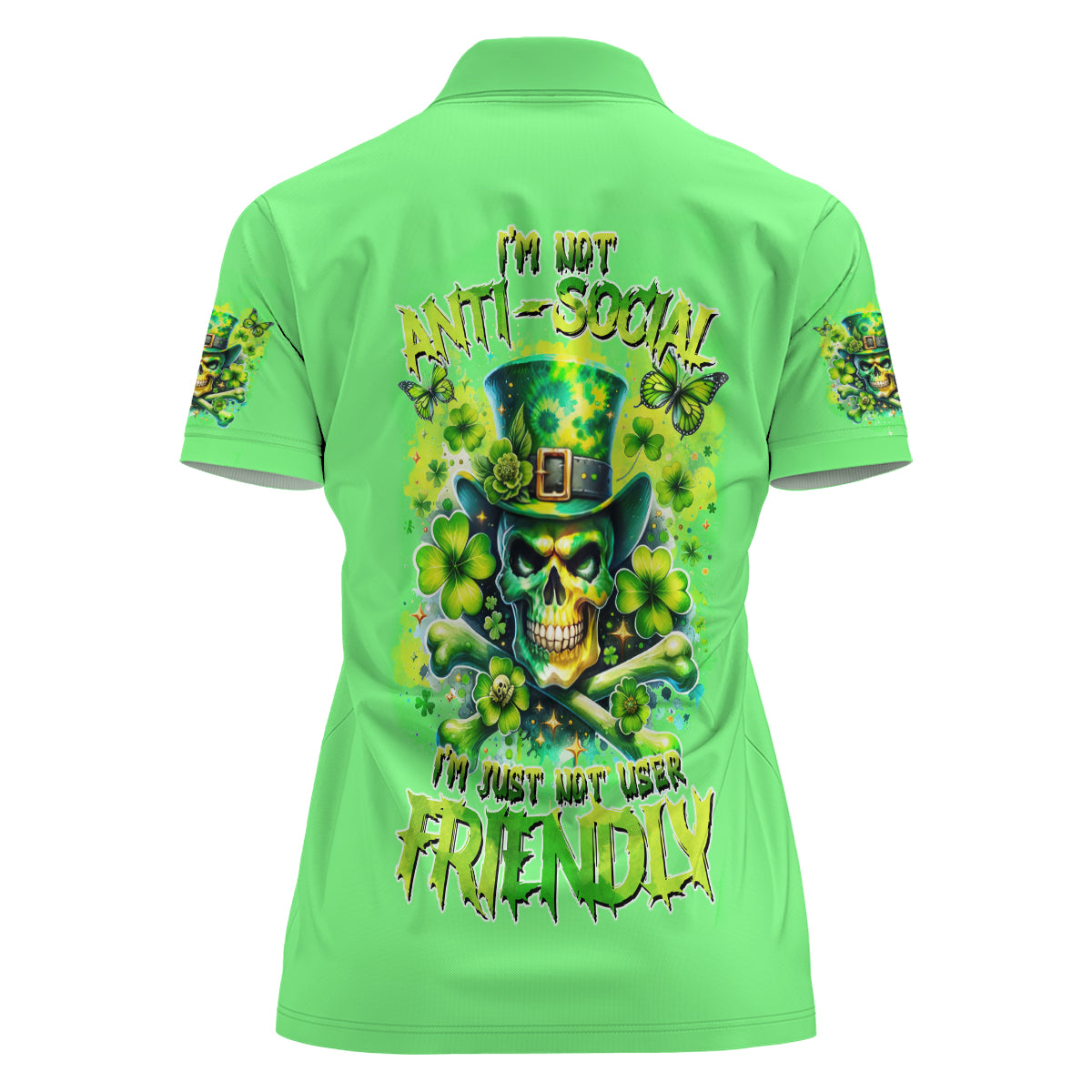 Irish Skull Women Polo Shirt I'm Not Anti Social I'm Just Not User Friendly - Wonder Print Shop